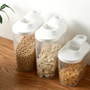 Luftdichtes Küchen Aufbewahrungsglas Transparent PP Getreidebehälter Mit Weißem Klappdeckel Für Nudeln Snack Bohnen Organisation