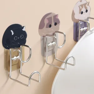 Stainless Steel Wall Mounted Washbasin Rack No Drill Cartoon Cat Hook Bathroom Storage Organizer Washbasin Holder
