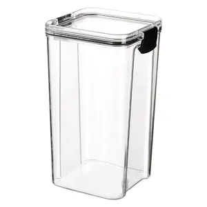Airtight transparent food storage container with a black locking lid for kitchen pantry