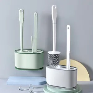 Wall-mounted toilet brush set with long handle and holder for household bathroom cleaning