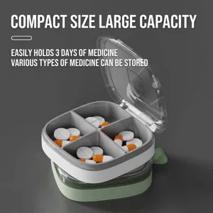 Organizador de pastillas portátil compacto de 4 compartimentos para medicinas de viaje