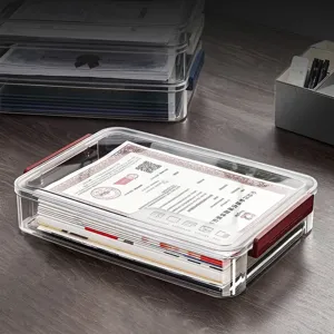 Transparent stackable document storage box for home and office files