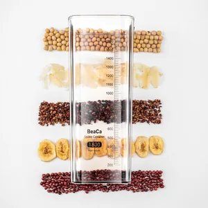 1800ml transparent square food storage jar with scale markings for kitchen organization
