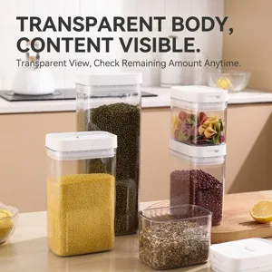 Transparent airtight food storage jars set for kitchen grains and spice organization