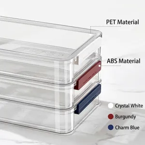 Transparent stackable PET document storage boxes with colored ABS handles