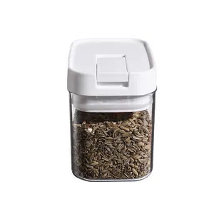 Transparent airtight food storage jar with white lid for kitchen grains and spices