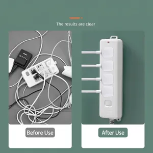 Soporte de pared blanco para regleta y organizador de cables para manejo ordenado