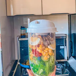 Portable Large Capacity Salad Cup With Fork And Lid PP Transparent Food Container For Office Students Breakfast Healthy Meal Prep