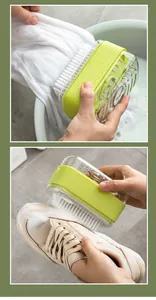 Macro view of the multifunctional soap foaming box cleaning white clothes and shoes
