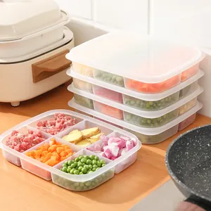 Stacked 6-compartment food storage containers for meal prep and kitchen organization