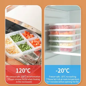 Divided food storage containers for meal prep, microwave and freezer safe plastic boxes