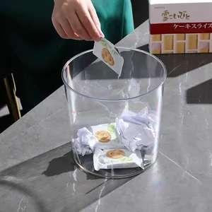 Large transparent iridescent trash bin for modern home and office with rainbow sheen