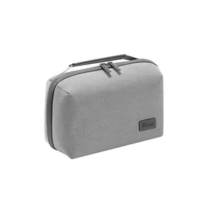 Borsa grigia portatile per accessori digitali con doppia cerniera e maniglia