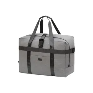 Large capacity gray foldable travel luggage bag with durable black hand straps