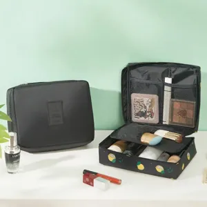 Borsa da Trucco Portatile in Tessuto Oxford Organizer per Toletta Impermeabile Astuccio per Cosmetici Portatile per Viaggio