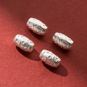Vintage 999 fine silver 10mm textured cylinder spacer beads for DIY jewelry making