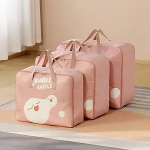 Three-piece set of pink cartoon Oxford cloth quilt storage bags for kids' bedding