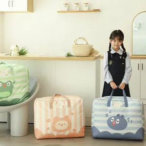 Cartoon Animal Children's Quilt Storage Bag Large Capacity Kindergarten Bedding Organizer With Name Card Slot Wide Handle Fabric Bag