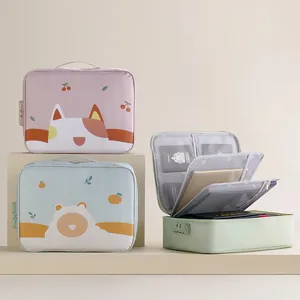 Cartoon Document Storage Bag Three Layers With Password Lock PU Leather Waterproof Passport Organizer Home Travel Certificate Folder