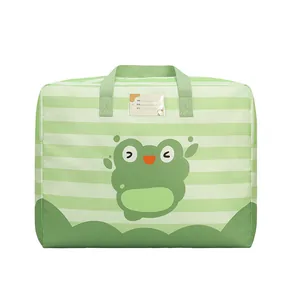 Large cartoon frog storage bag for kids' quilts with name tag
