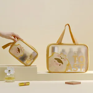 Large capacity frosted PU cosmetic wash bag set with cute toast boy design