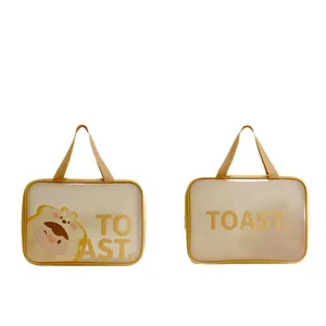 Large capacity PU toiletry makeup bag with toast design and double handles