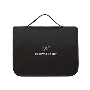 Minimalistische schwarze wasserdichte Reise-Kulturtasche mit TO TRAVEL TO LIVE Aufdruck