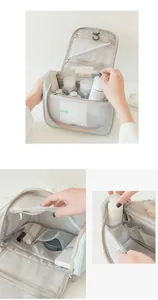 Close-up showing the organized internal mesh pockets of the large capacity hanging toiletry bag