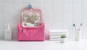 Large pink waterproof Oxford cloth hanging toiletry bag for travel organization