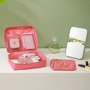 Große Kapazität Doppelschicht Oxford Tuch Kosmetiktasche Tragbare Reise Kulturbeutel Handheld Make-up Aufbewahrungstasche Für Damen Herren