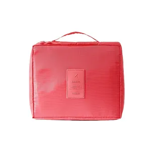 Minimalistische pinke Kulturtasche mit Griff und strapazierfähigem Stoff für die Reise