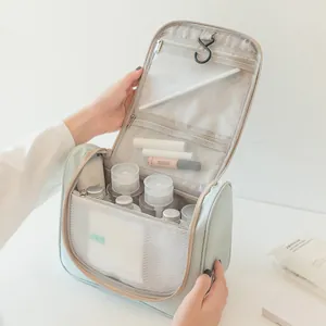 Large capacity hanging toiletry bag with hook for travel and makeup storage