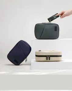 Close-up of three portable PU digital organizers on display stands