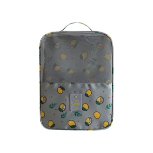 Large capacity waterproof Oxford cloth travel shoe storage bag with fresh lemon pattern print