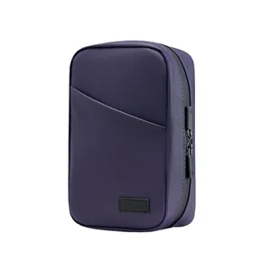 Purple portable waterproof electronic accessories organizer bag on white background