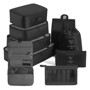 Set di 9 borse organizer da viaggio in tessuto Oxford nero per abiti, scarpe e altro