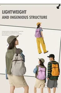 Outdoor foldable backpack showing lightweight structure and multiple color options for travel.