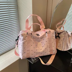 Large Capacity Lightweight Polka Dot Travel Bag Unisex Portable Fitness Duffle Bag With Dry Wet Separation Suitcase Handle Slot