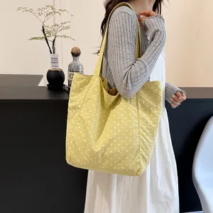 Large Capacity Polka Dot Nylon Tote Bag For Women Double-Sided Reversible Shoulder Bag Korean Fashion Versatile Commute Handbag
