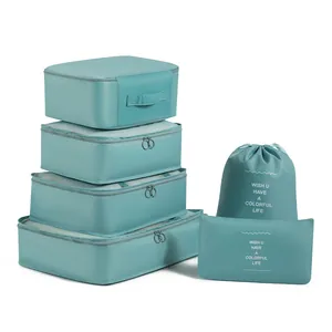 6pcs teal travel packing cubes set for suitcase clothes organization and storage