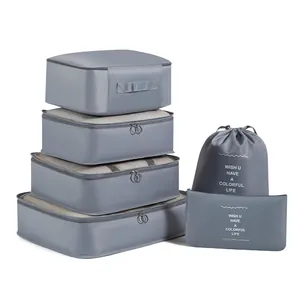 Grey 6-piece travel luggage organizer cubes set for clothes tidy storage