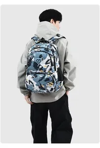 Rear view of a stylish camouflage Oxford cloth waterproof laptop backpack for men