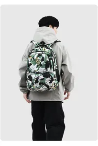 Men's camouflage laptop backpack in water-resistant Oxford cloth for travel.