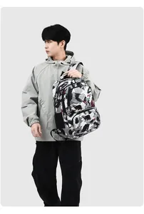 Man carrying water-resistant camouflage oxford backpack for business and travel.