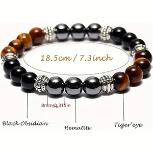Triple protection bracelet with 8mm Tiger's Eye, Hematite, and Black Obsidian beads.