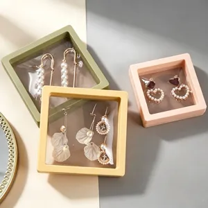 Macaron-colored PE film floating jewelry display boxes for earrings and rings store