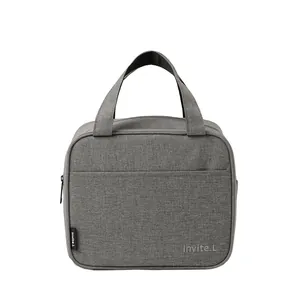 Borsa pranzo termica grigia impermeabile con manico robusto e logo Invite.L