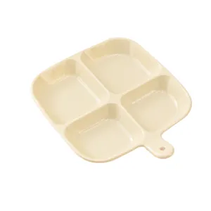 Elegant cream 4-compartment divided seasoning tray with handle for kitchen organization
