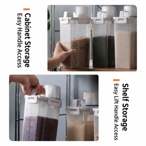 Airtight food storage container with handle for grains and rice kitchen organization