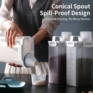 Food-grade cereal storage container with a conical spout design for precise pouring